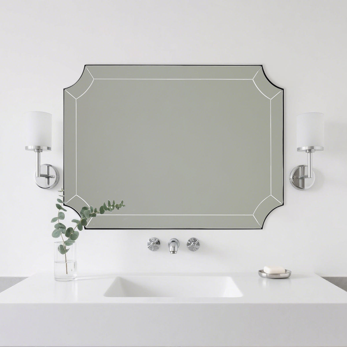 Minuette Glass Tiles Edge Scalloped Bathroom Vanity Mirrors | Stainless Steel Frame