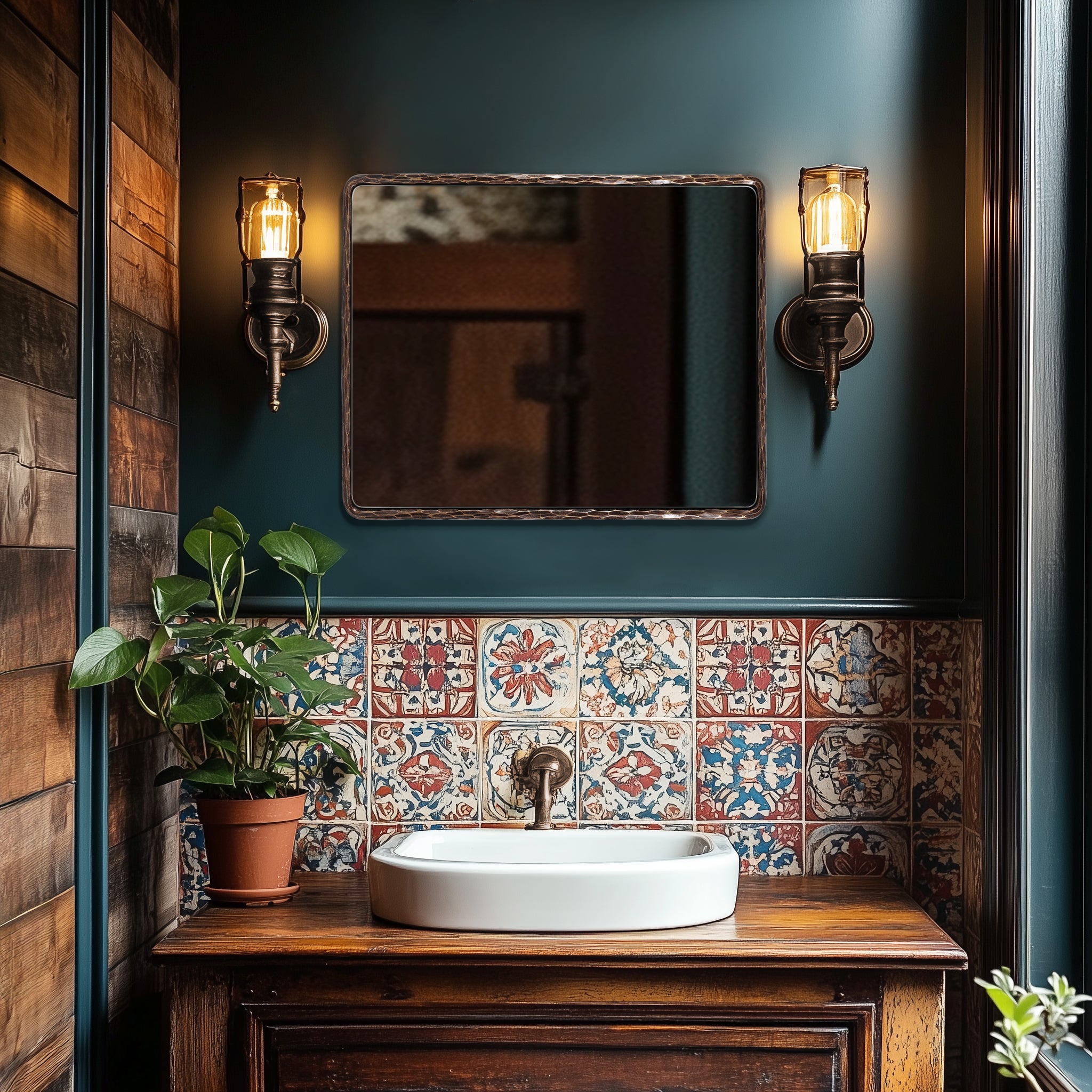 Vintage Hand Hammer Frame Forged Iron Rectangle Wall Mirrors Wrought Iron Mirror