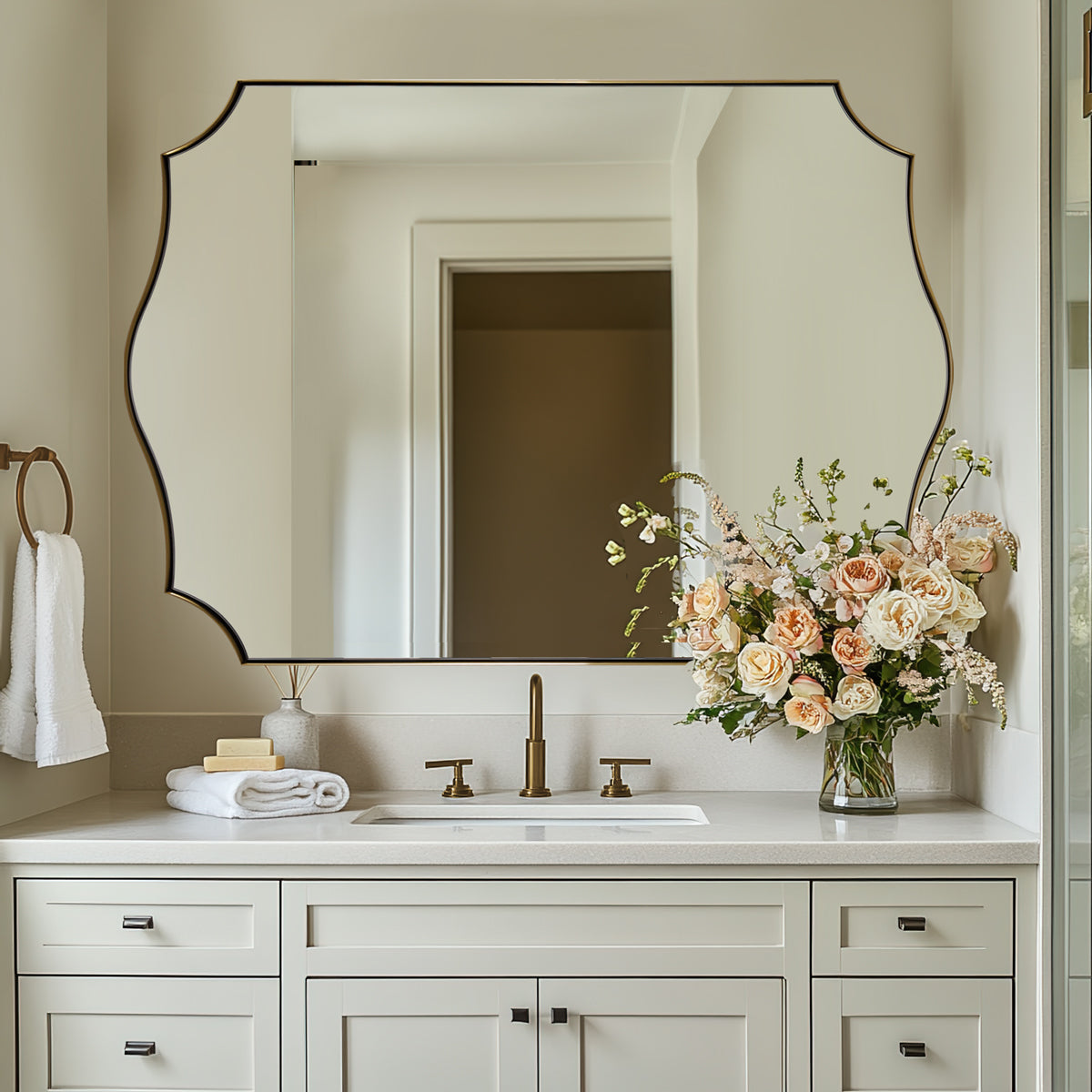 Traditional Rectangle Scalloped Wall Mirror for Bathroom | Stainless Steel Frame