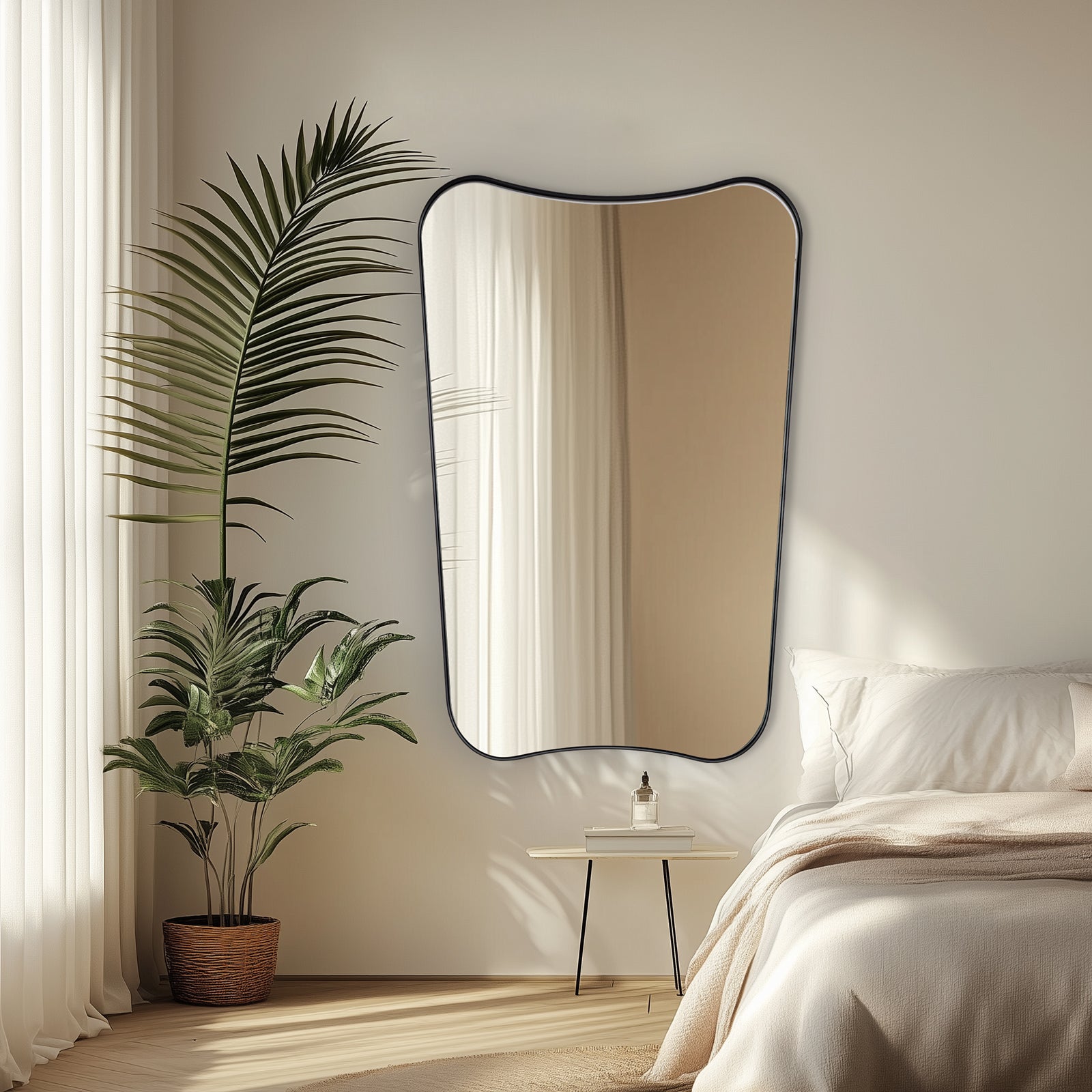 Antique Concave Top Rectangle Scalloped Decor Bathroom Mirror |Stainless Steel Frame