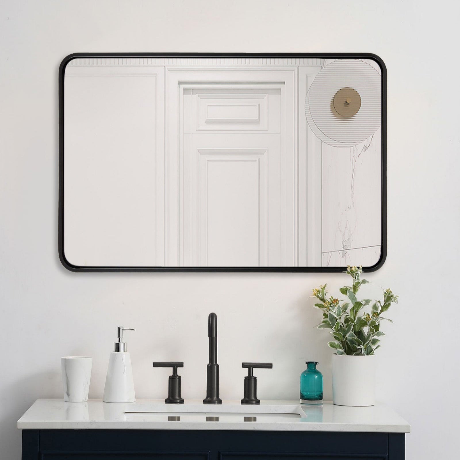 Modern Rounded Rectangular Bathroom Wall Mirror |Thicker Stainless Steel Framed
