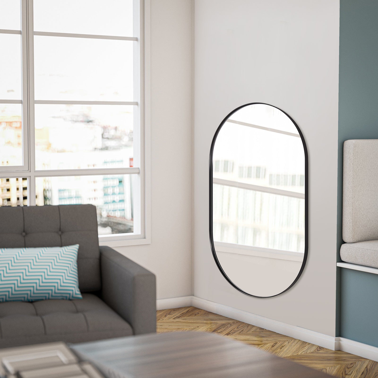 Full Length Pill Shaped Mirrors Wall Mounted, Full Body Long Leaning Mirror