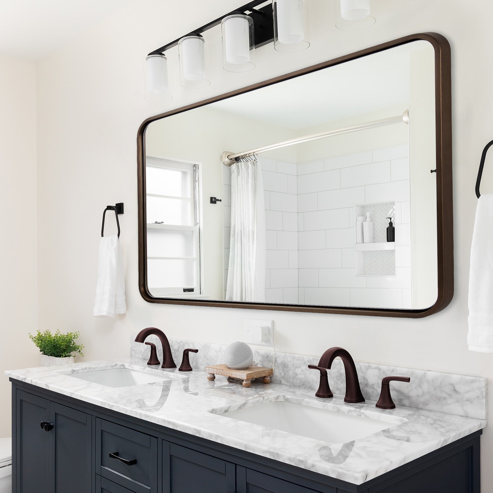 Contemporary Rounded Rectangular Bathroom Wall Mirror |Thicker Stainless Steel Framed