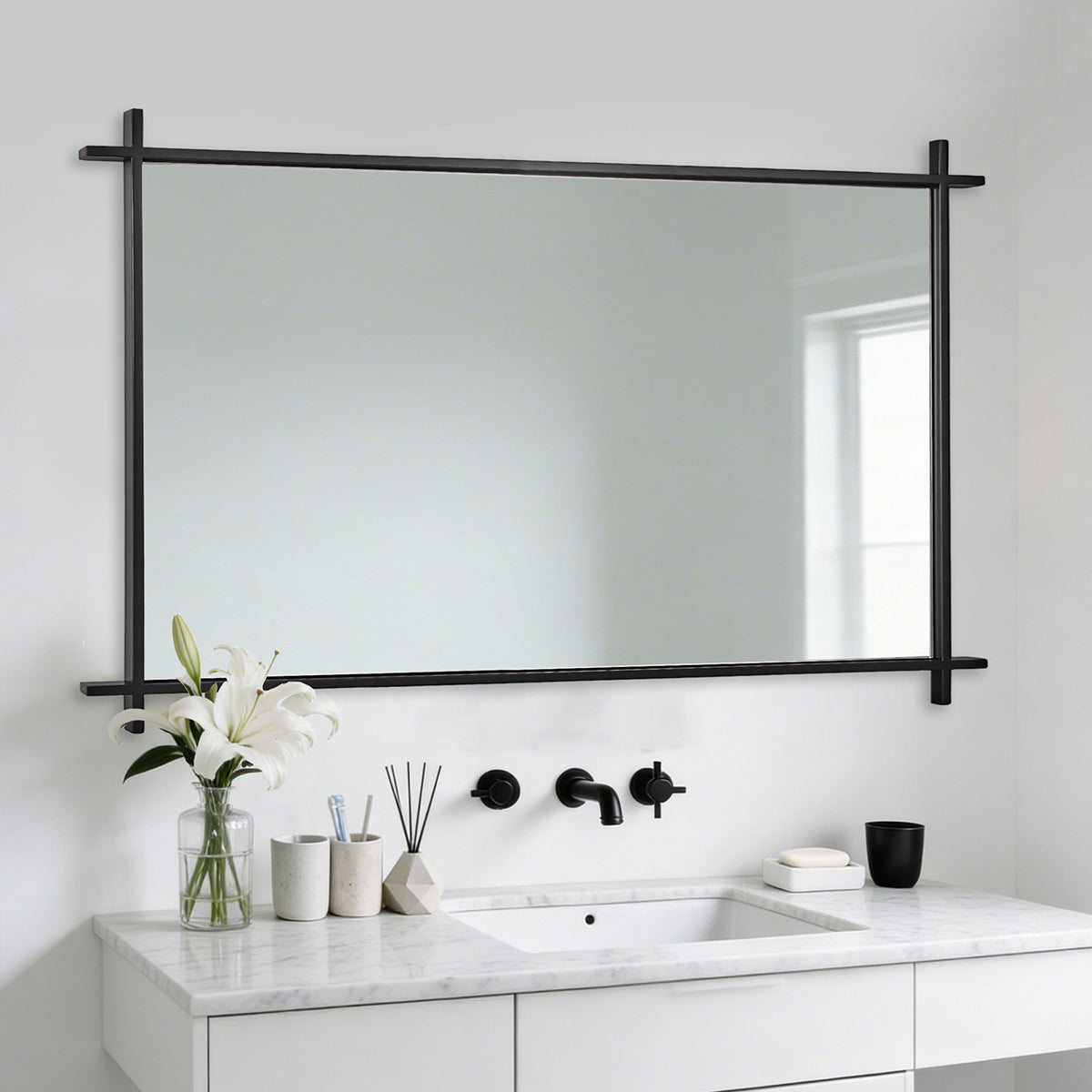 Vintage Cross Corner Rectangle Bathroom Wall Mirrors | Stainless Steel Framed