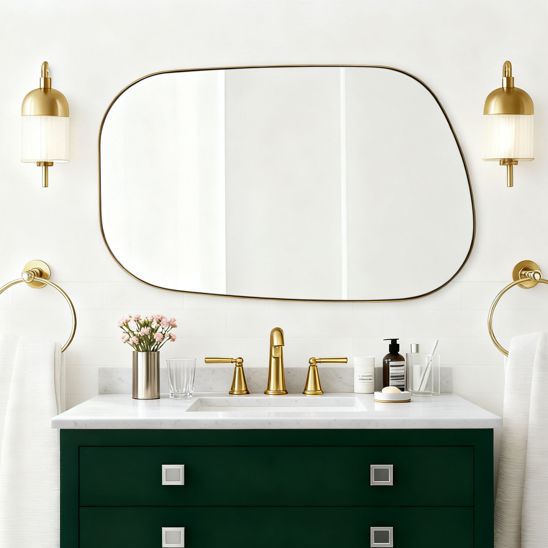 Asymmetrical Irregular Bathroom Wall Mirror | Stainless Steel Frame