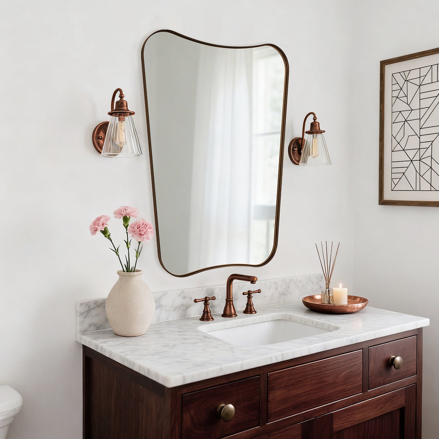 Contemporary Concave Scalloped Irregular Wall Mirror for Bathroom |Stainless Steel Frame