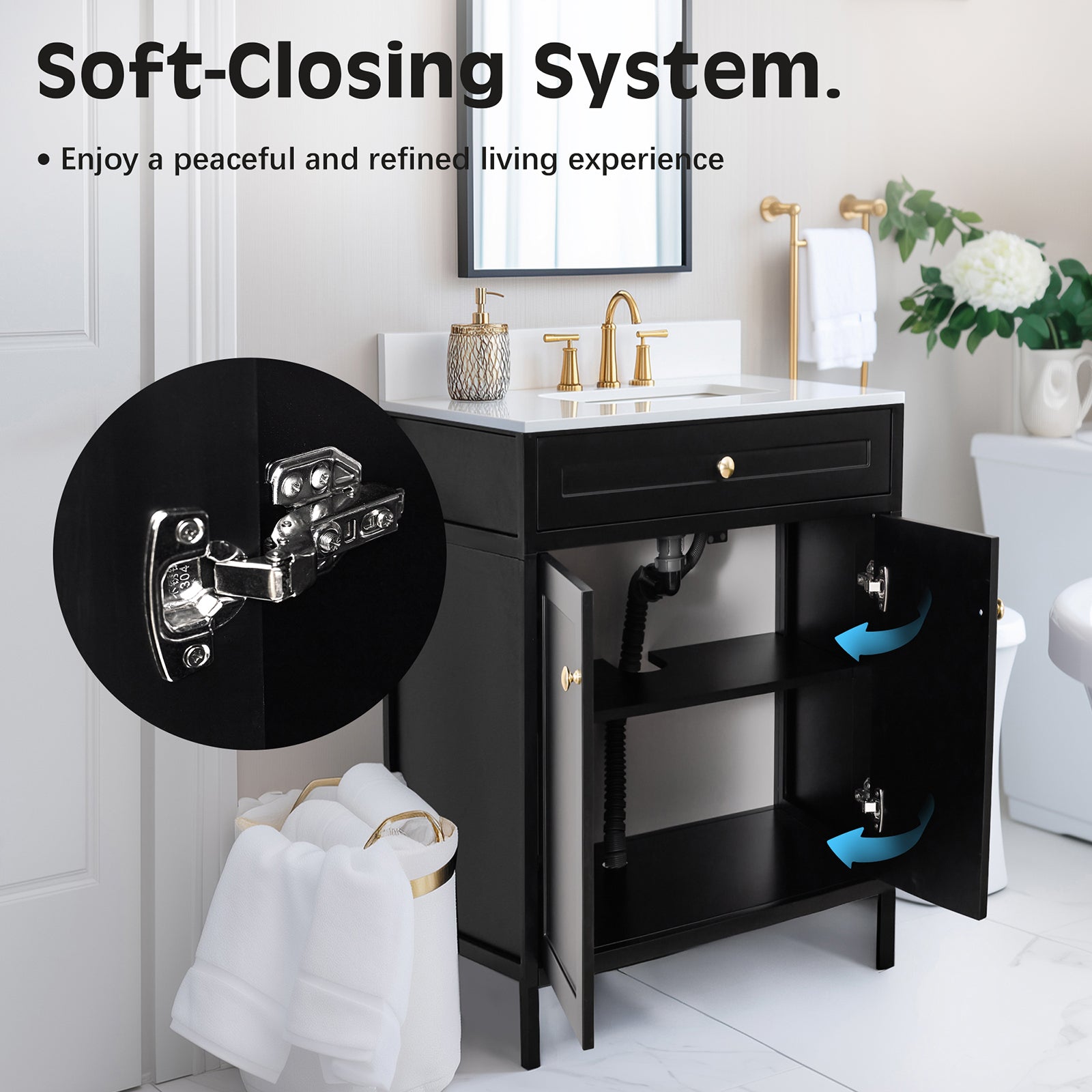 Modern Bathroom Vanity with Sink Combo, Bathroom Vanity Cabinet with 2 Doors and Shelf
