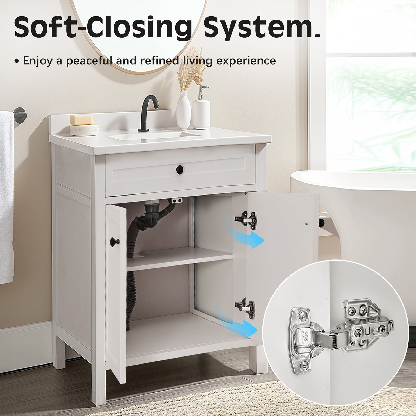 Modern Bathroom Vanity with Sink Combo, Bathroom Vanity Cabinet with 2 Doors and Shelf