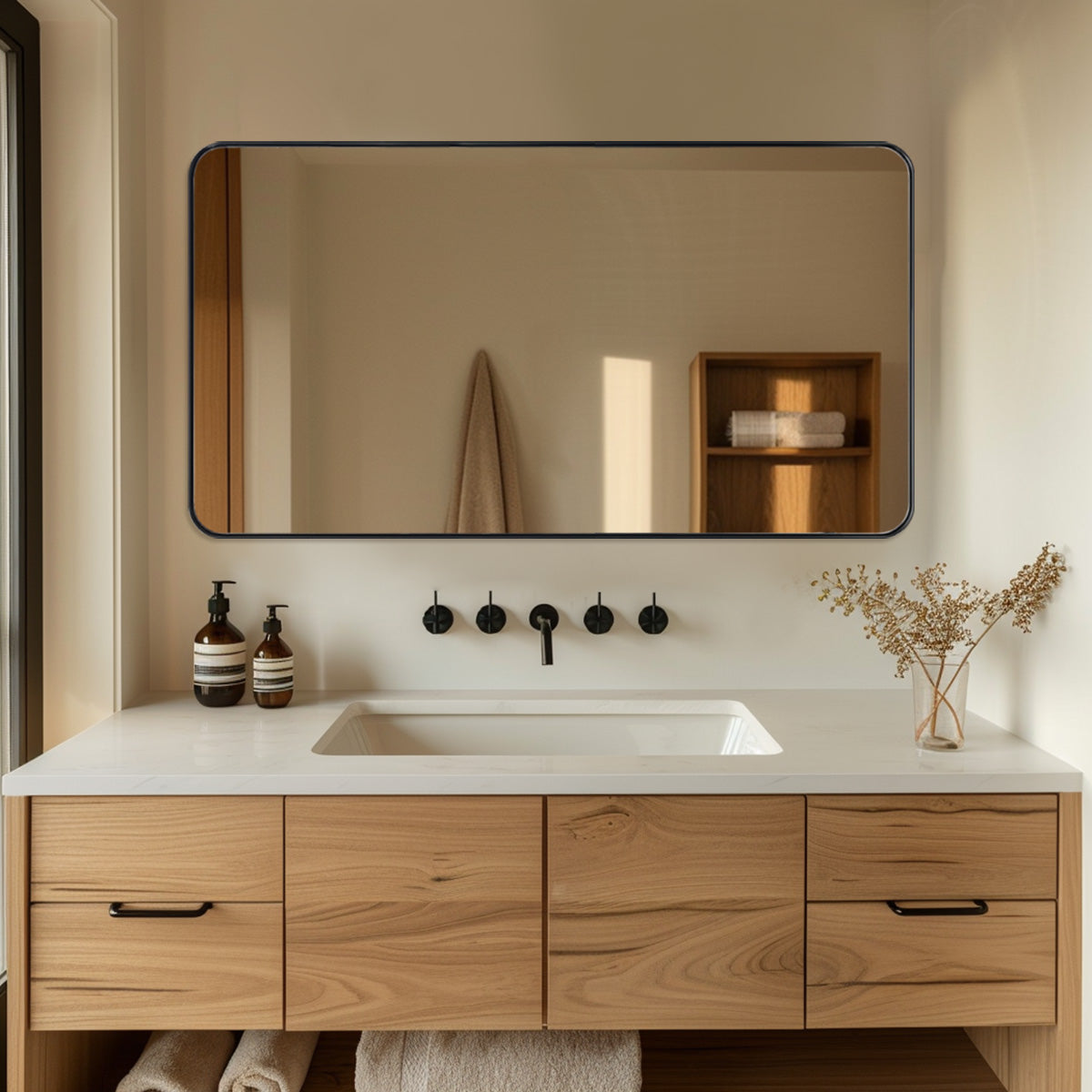 Modern Rounded Rectangular Bathroom Wall Mirrors with Aluminum Frame