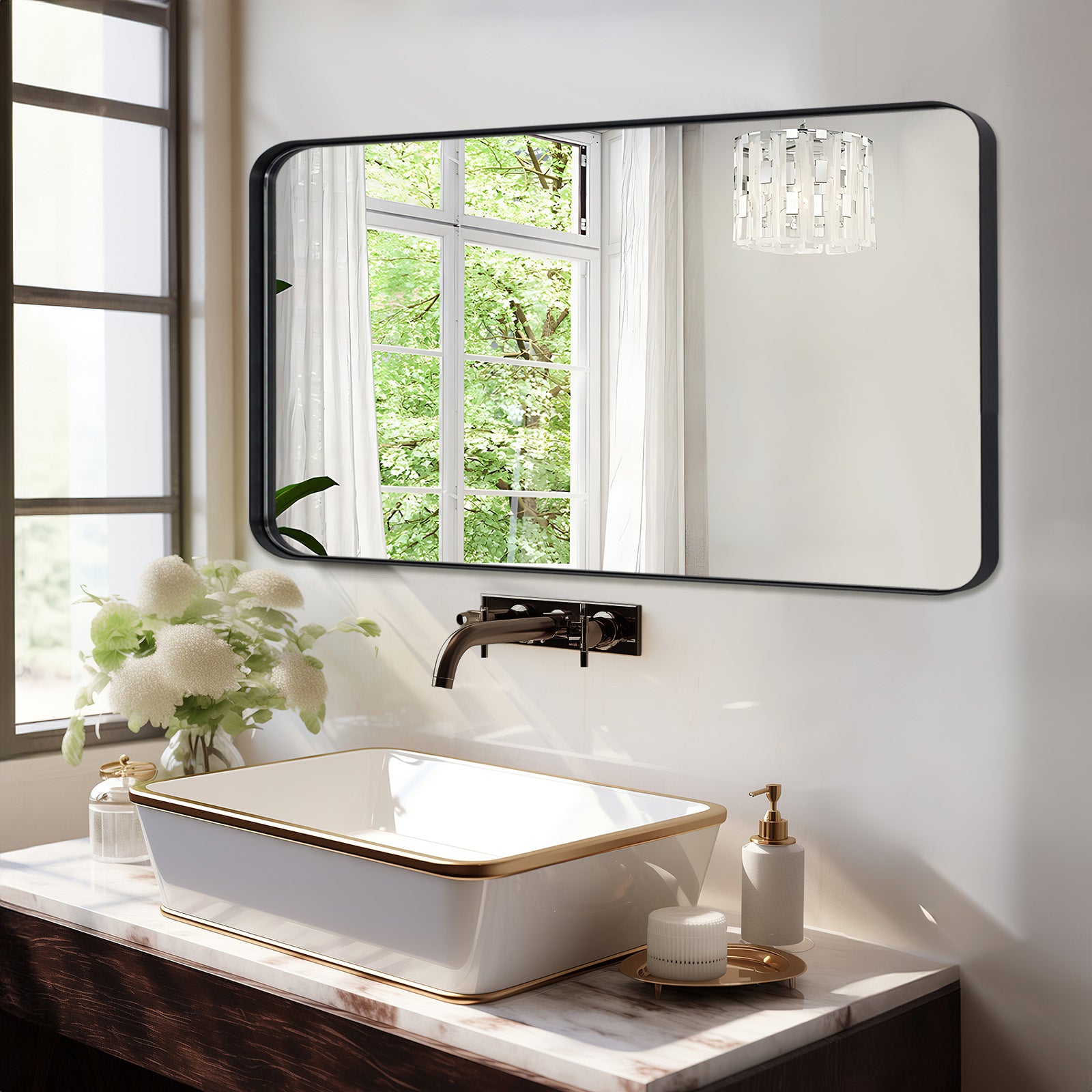 Modern Round Rectangle Mirrors for Bathroom Living Room | Aluminum Frame