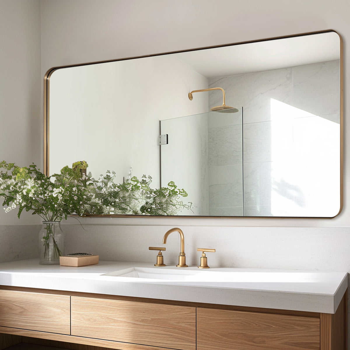 Modern Rounded Rectangular Bathroom Wall Mirrors with Aluminum Frame