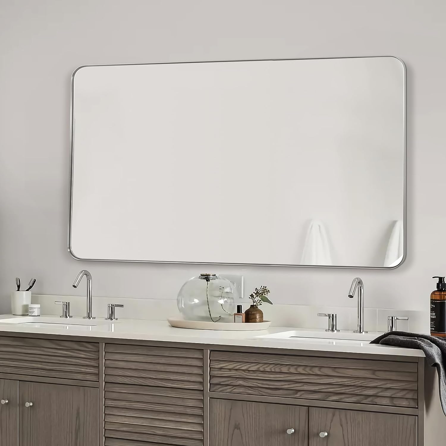 Modern Round Rectangle Mirrors for Bathroom Living Room | Aluminum Frame