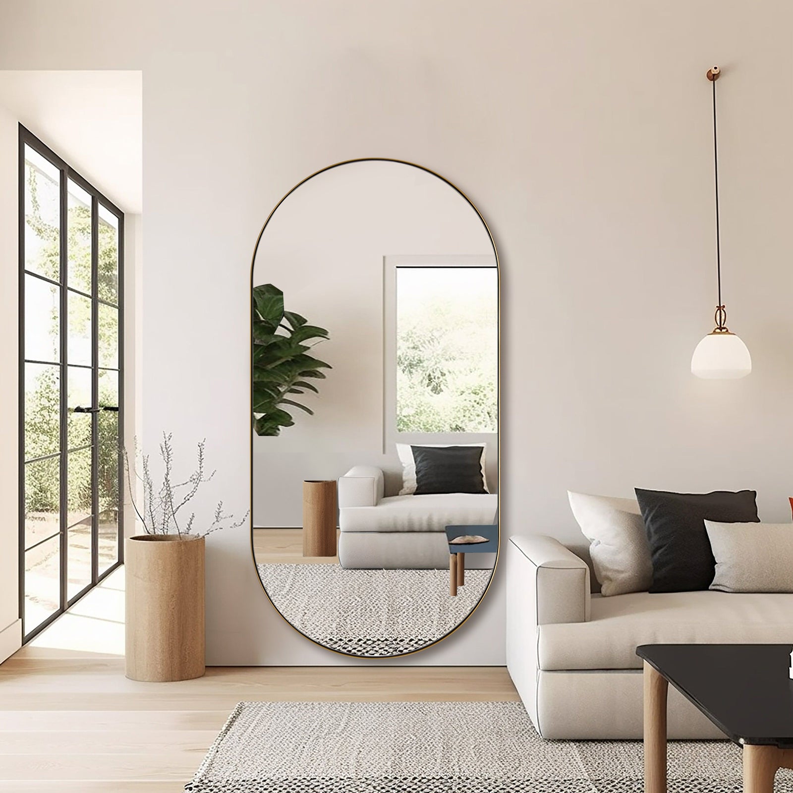 Full Length Pill Shaped Mirrors Wall Mounted, Full Body Long Leaning Mirror