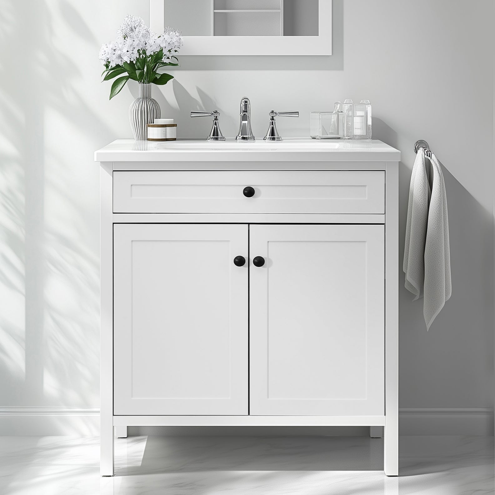 Modern Bathroom Vanity with Sink Combo, Bathroom Vanity Cabinet with 2 Doors and Shelf