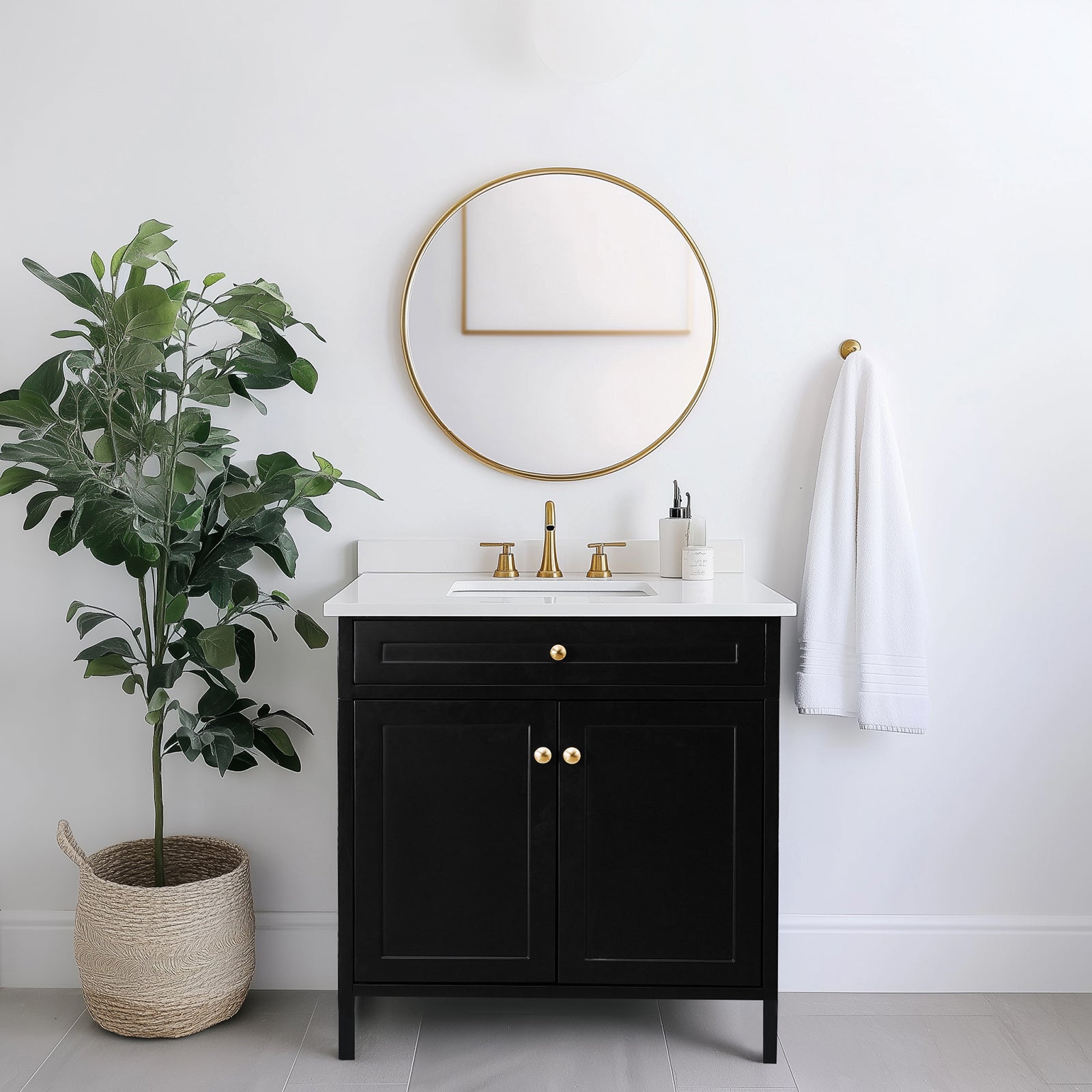 Modern Bathroom Vanity with Sink Combo, Bathroom Vanity Cabinet with 2 Doors and Shelf