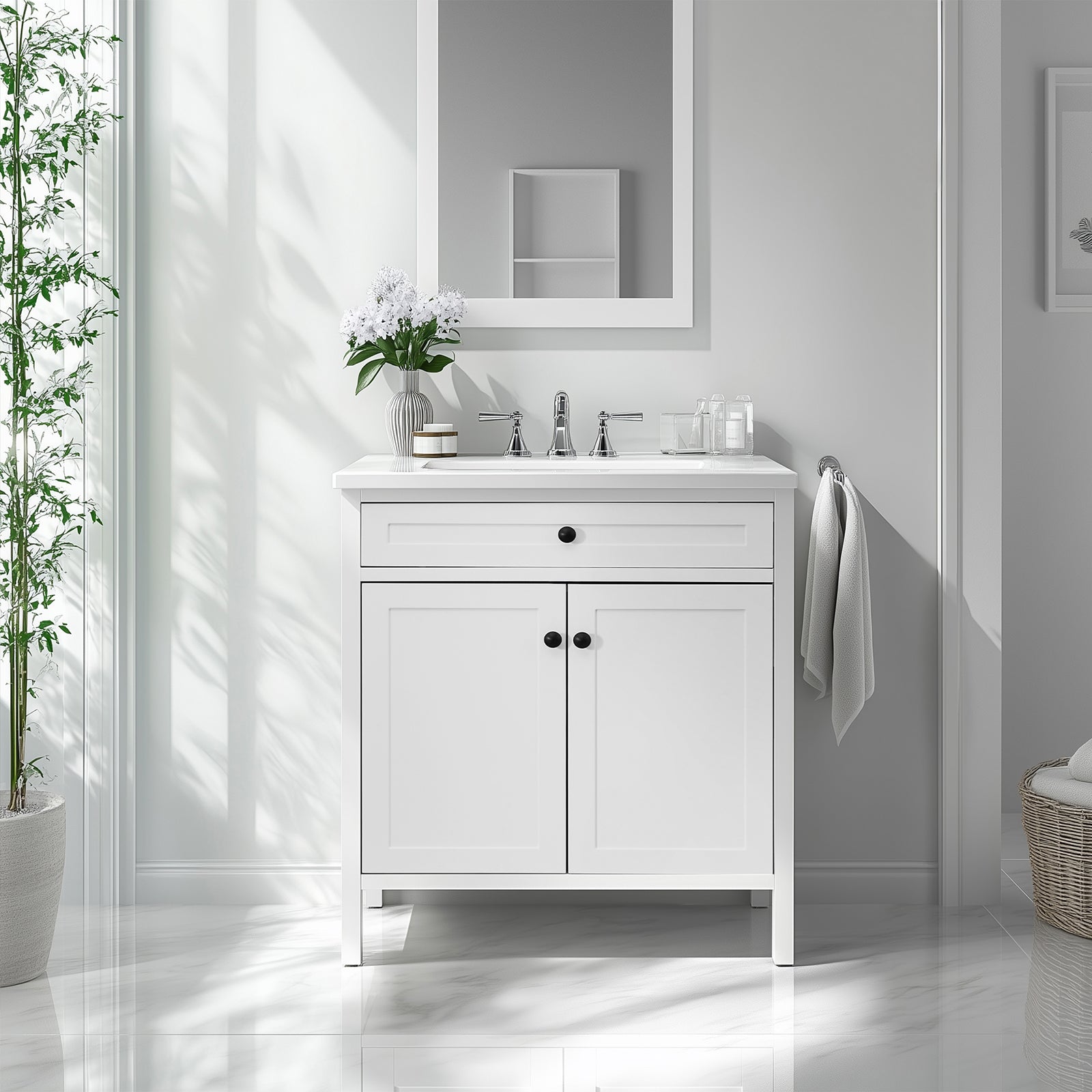 Modern Bathroom Vanity with Sink Combo, Bathroom Vanity Cabinet with 2 Doors and Shelf