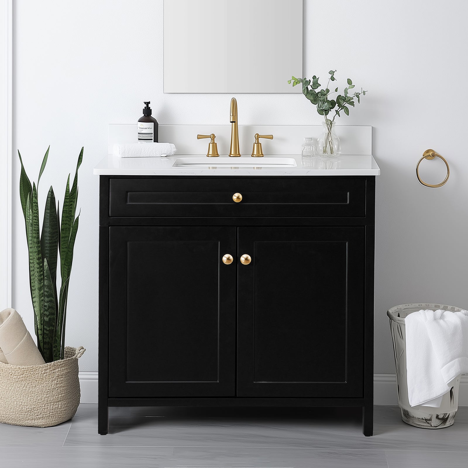 Modern Bathroom Vanity with Sink Combo, Bathroom Vanity Cabinet with 2 Doors and Shelf