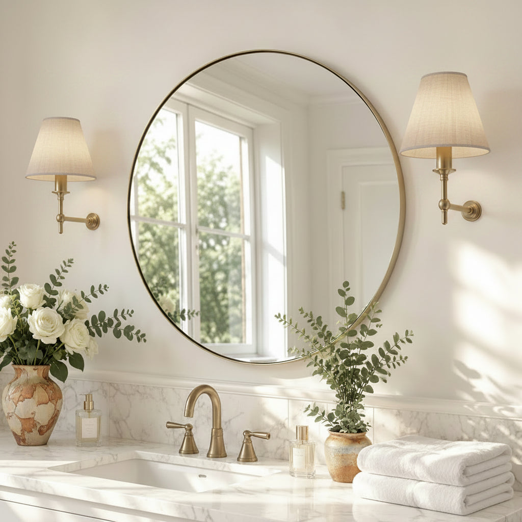 Contemporary Round Bathroom Mirrors Circle Wall Mirrors | Stainless Steel Frame