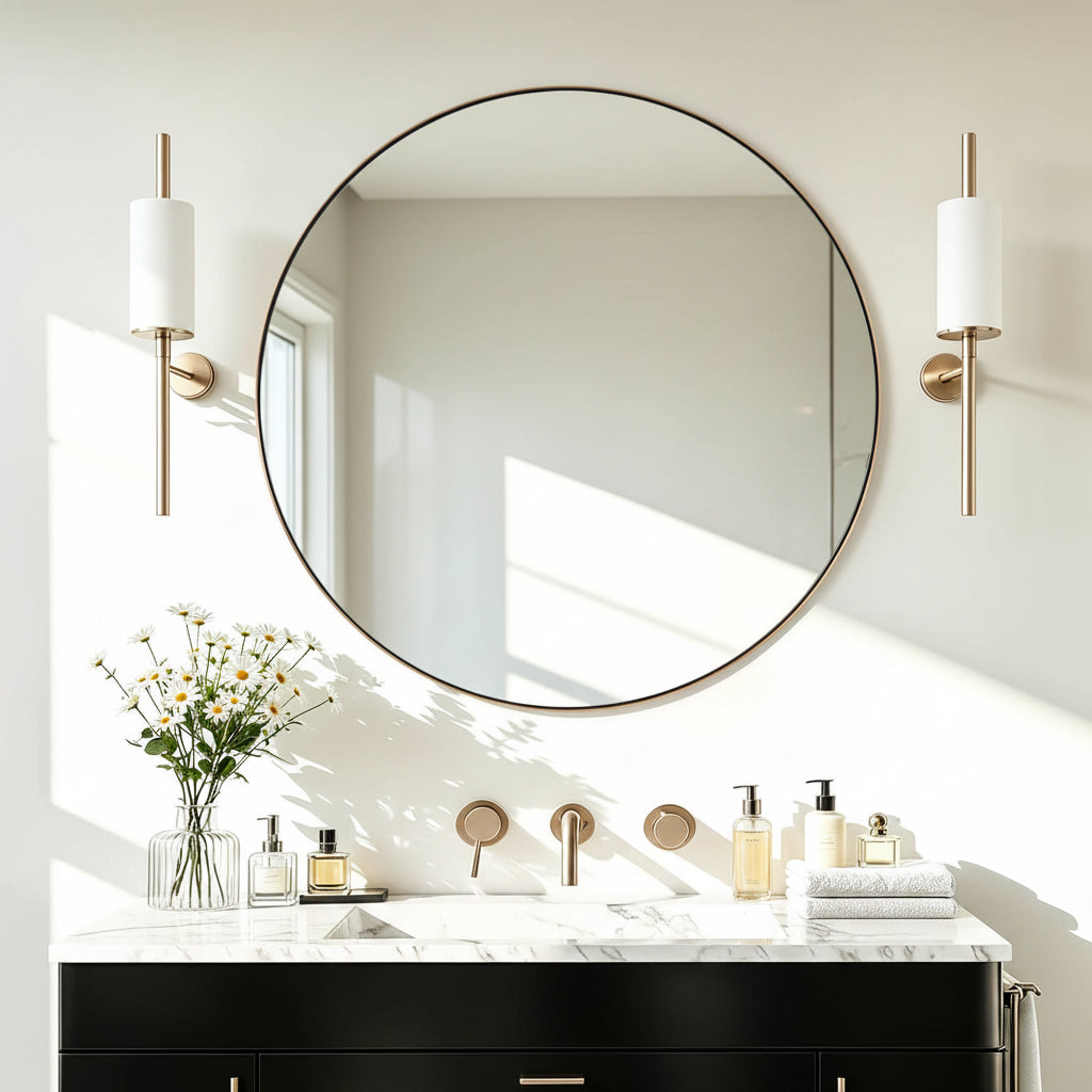Contemporary Round Bathroom Mirrors Circle Wall Mirrors | Stainless Steel Frame