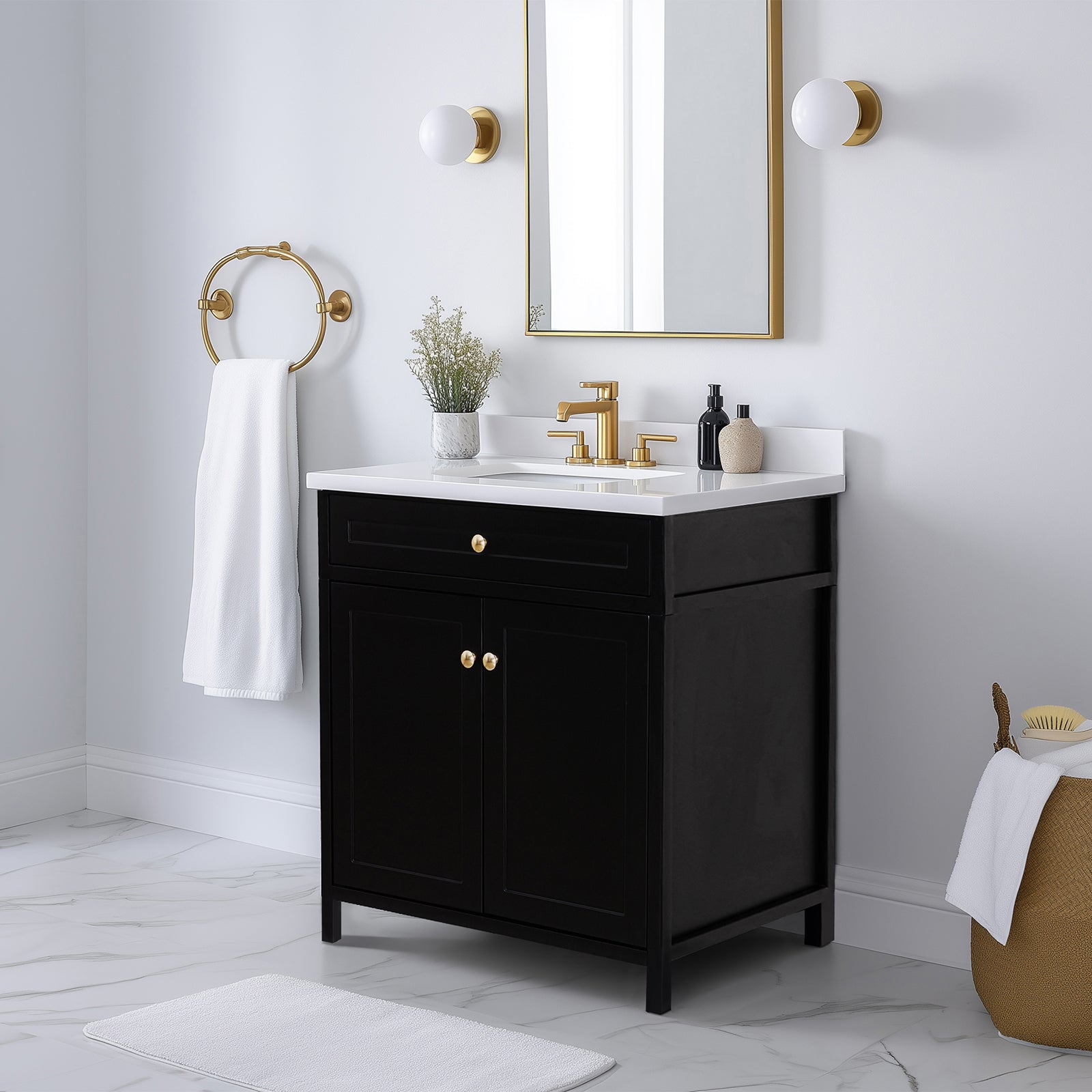 Modern Bathroom Vanity with Sink Combo, Bathroom Vanity Cabinet with 2 Doors and Shelf