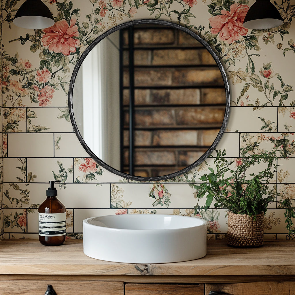 Antique Hand Hammer Forged Iron Mirror Circle Wrought Iron Mirror Round Wall Mirror