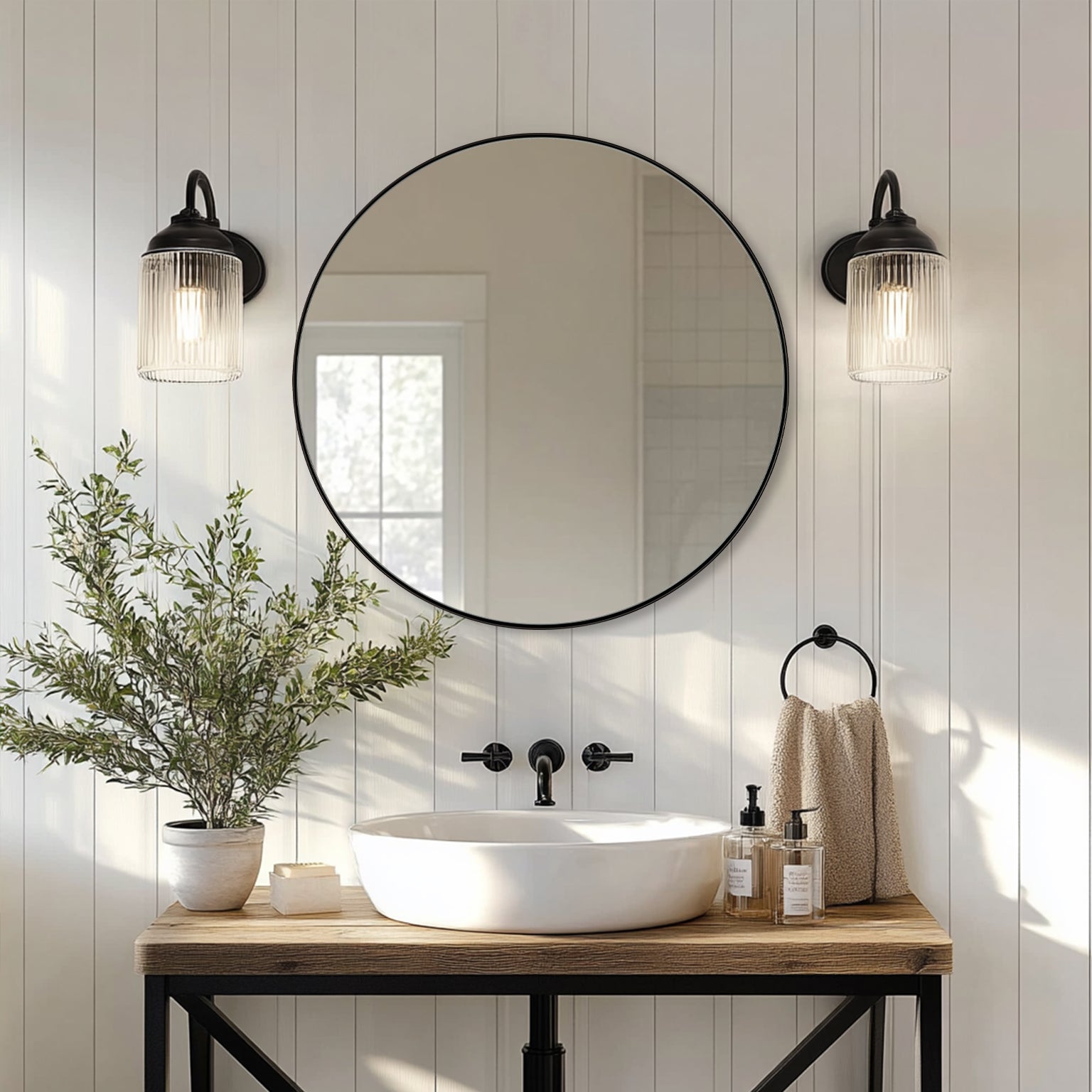 Contemporary Round Bathroom Mirrors Circle Wall Mirrors | Stainless Steel Frame