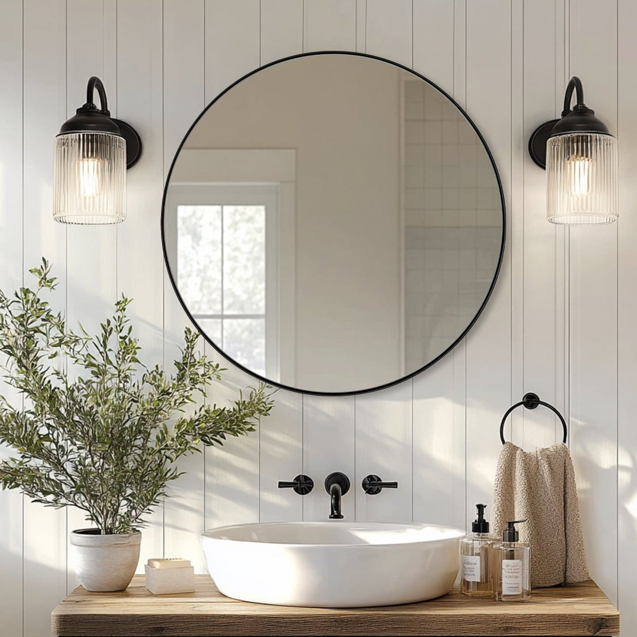 Contemporary Round Bathroom Mirrors Circle Wall Mirrors | Stainless Steel Frame