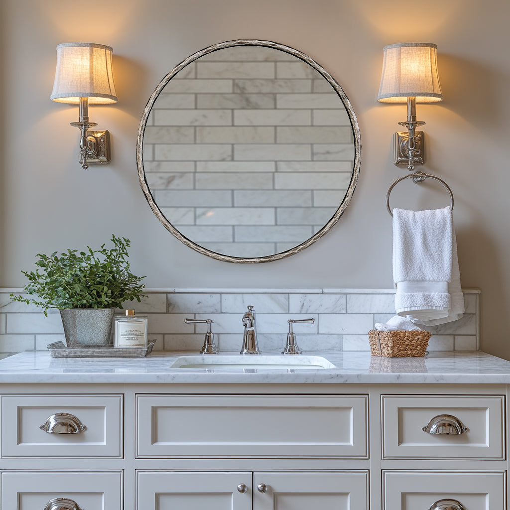 Antique Hand Hammer Forged Iron Mirror Circle Wrought Iron Mirror Round Wall Mirror