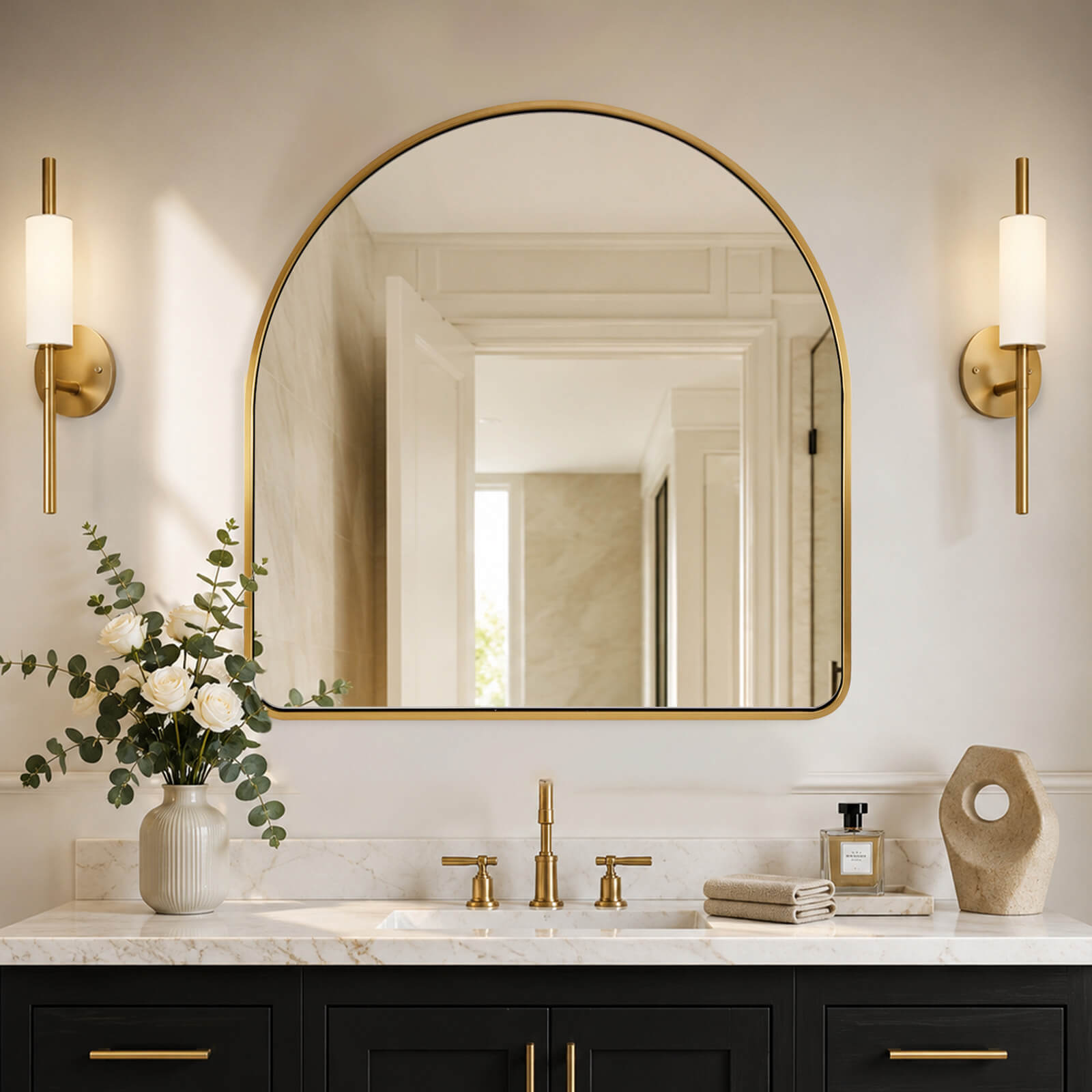 Contemporary Arched Bathroom Vanity Mirror Arch Wall Mirror |Stainless Steel Framed