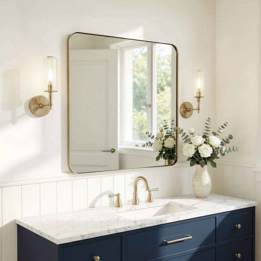 Modern Rounded Rectangle Mirror for Bathroom/ Vanity/ Wall | Stainless Steel Frame