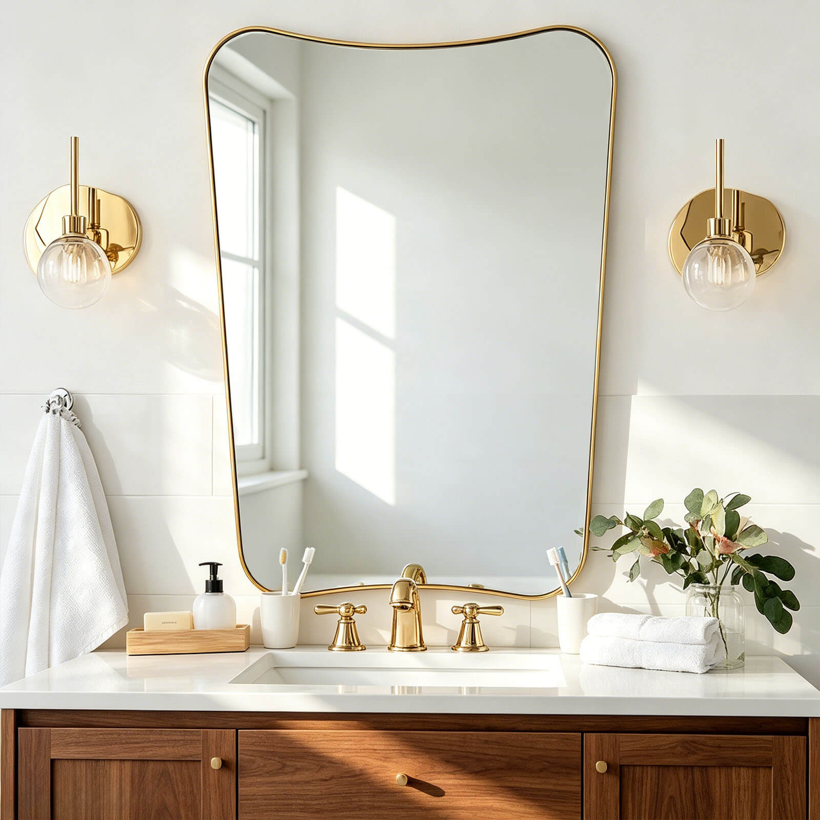Contemporary Concave Scalloped Irregular Wall Mirror for Bathroom |Stainless Steel Frame