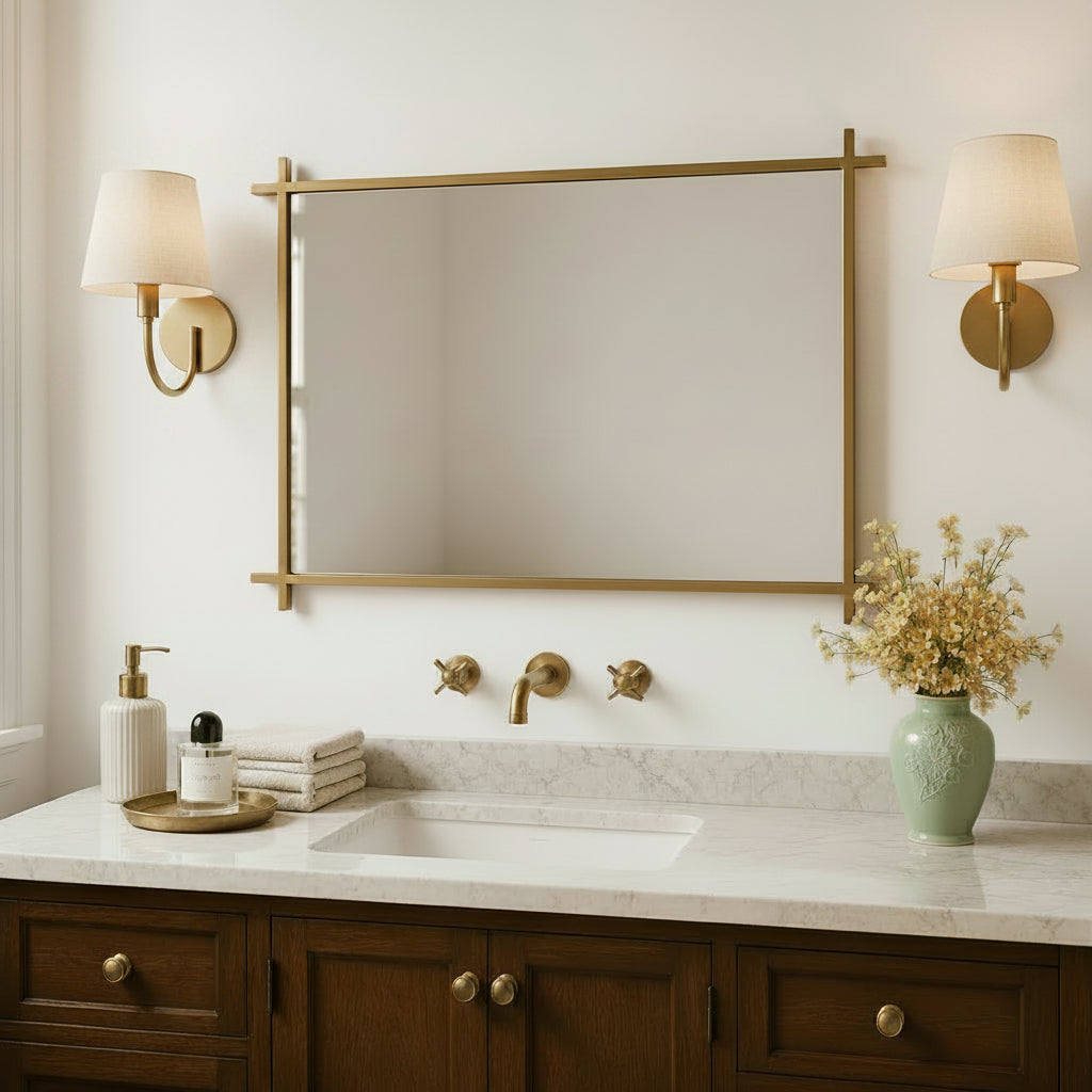 Vintage Cross Corner Rectangle Bathroom Wall Mirrors | Stainless Steel Framed