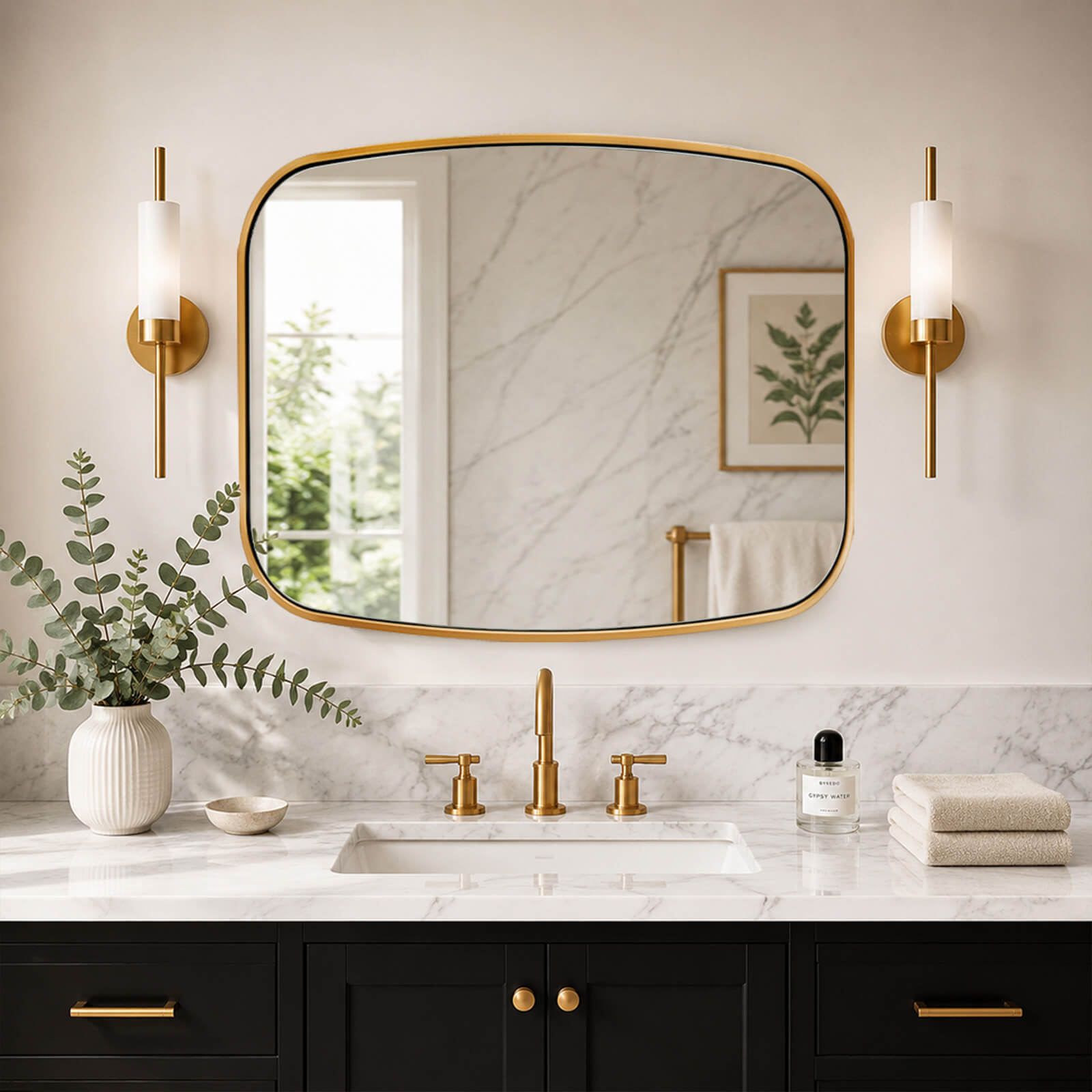 Contemporary Long Oval Oblong Bathroom Mirror | Stainless Steel Frame