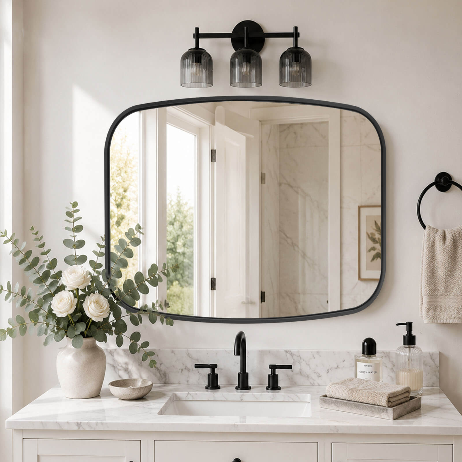 Contemporary Long Oval Oblong Bathroom Mirror | Stainless Steel Frame