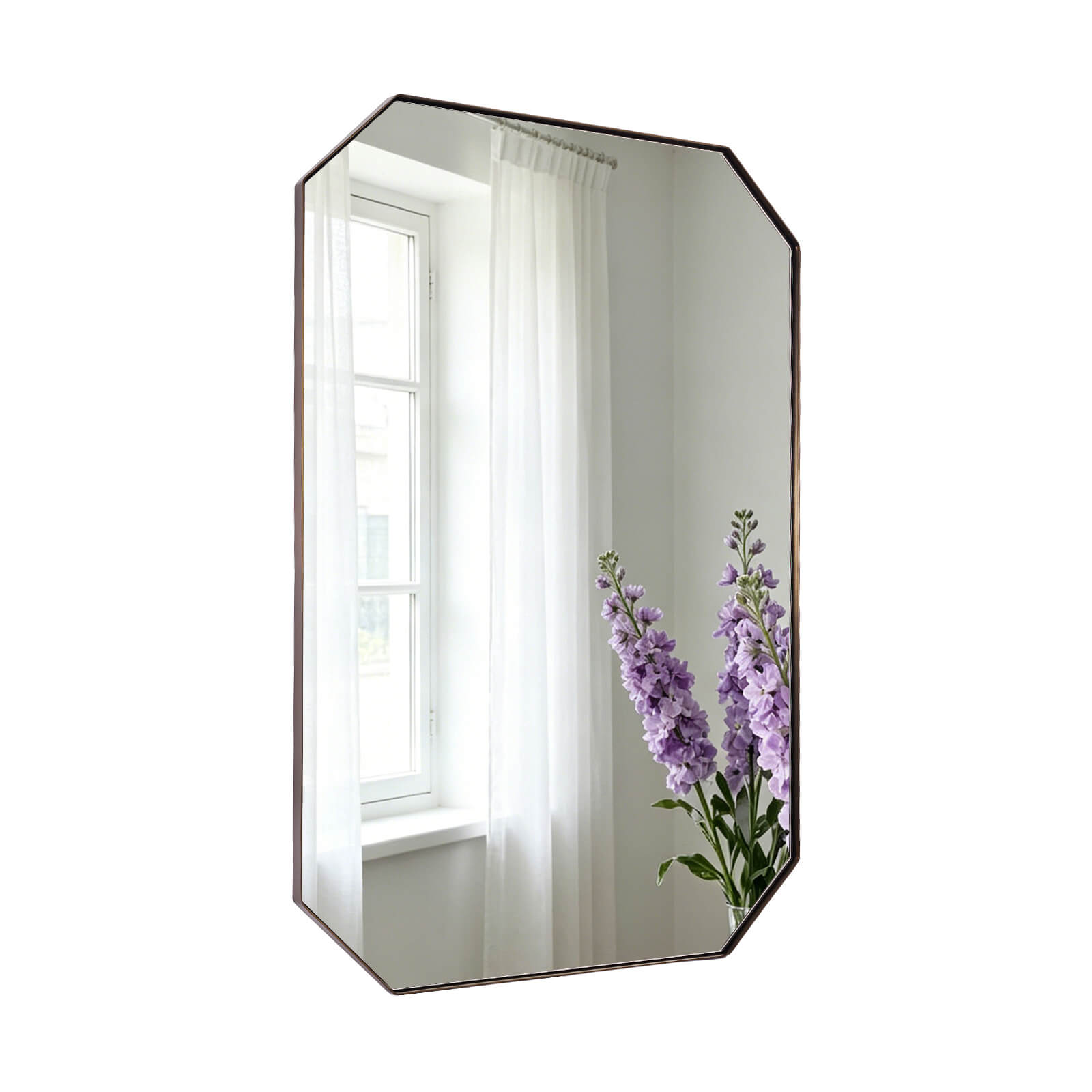 Contemporary Cut Corner Octagonal Scalloped Rectangle Mirror for Bathroom |Stainless Steel Frame