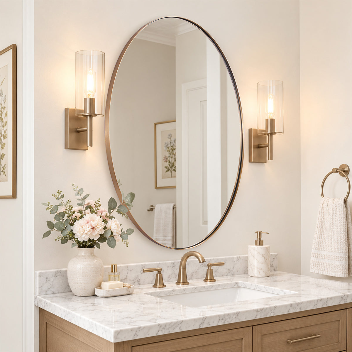 Modern Oval Bathroom Wall Mirrors |Stainless Steel Framed