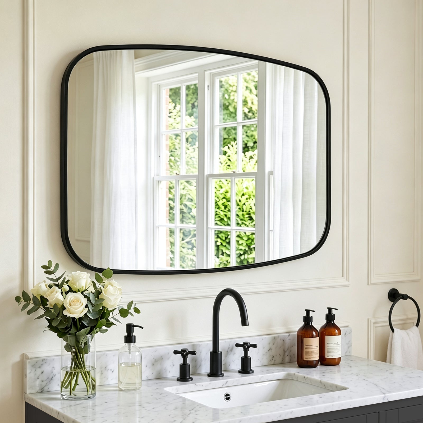 Contemporary Long Oval Oblong Bathroom Mirror | Stainless Steel Frame