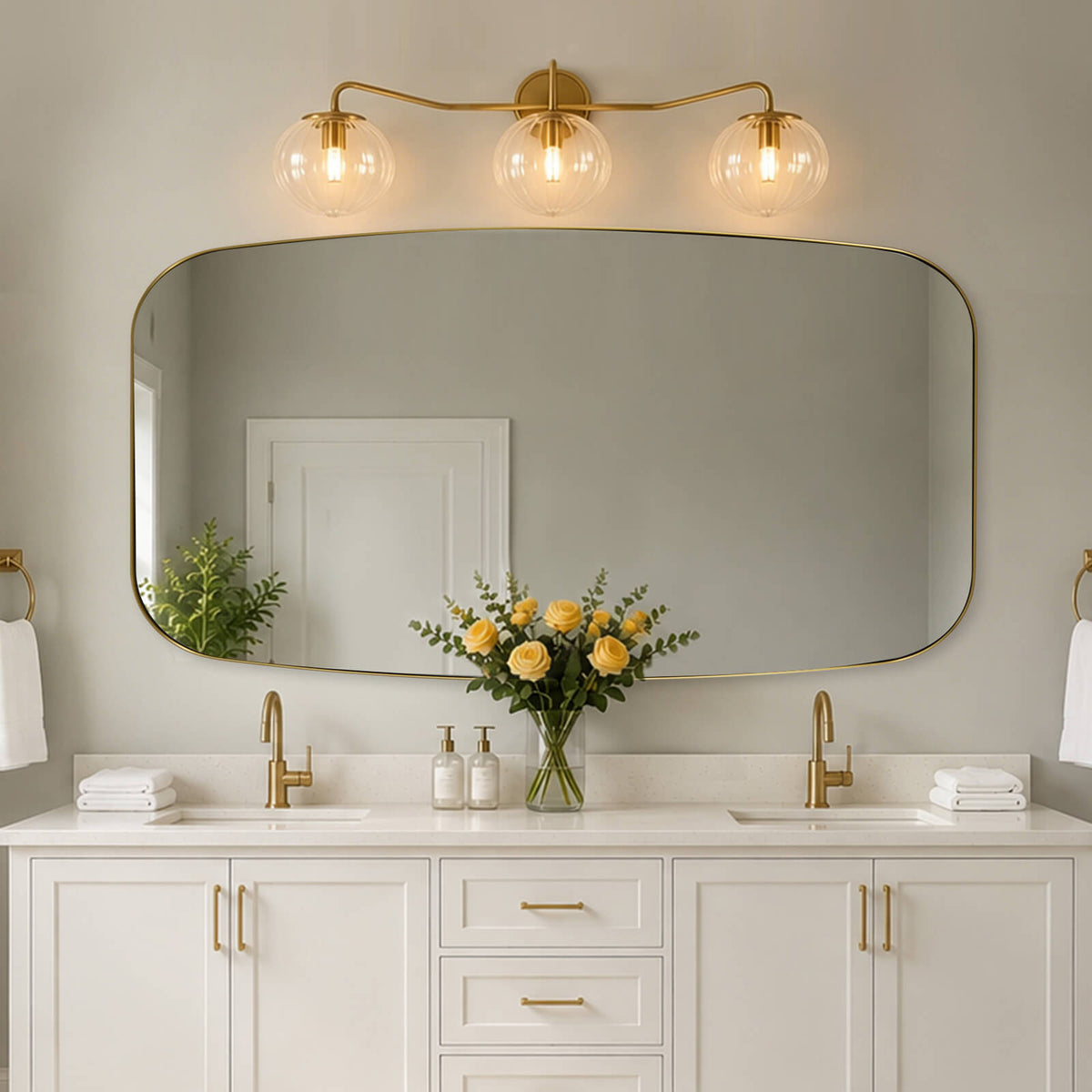 Modern Oval Oblong Bathroom Vanity Mirror | Stainless Steel Frame