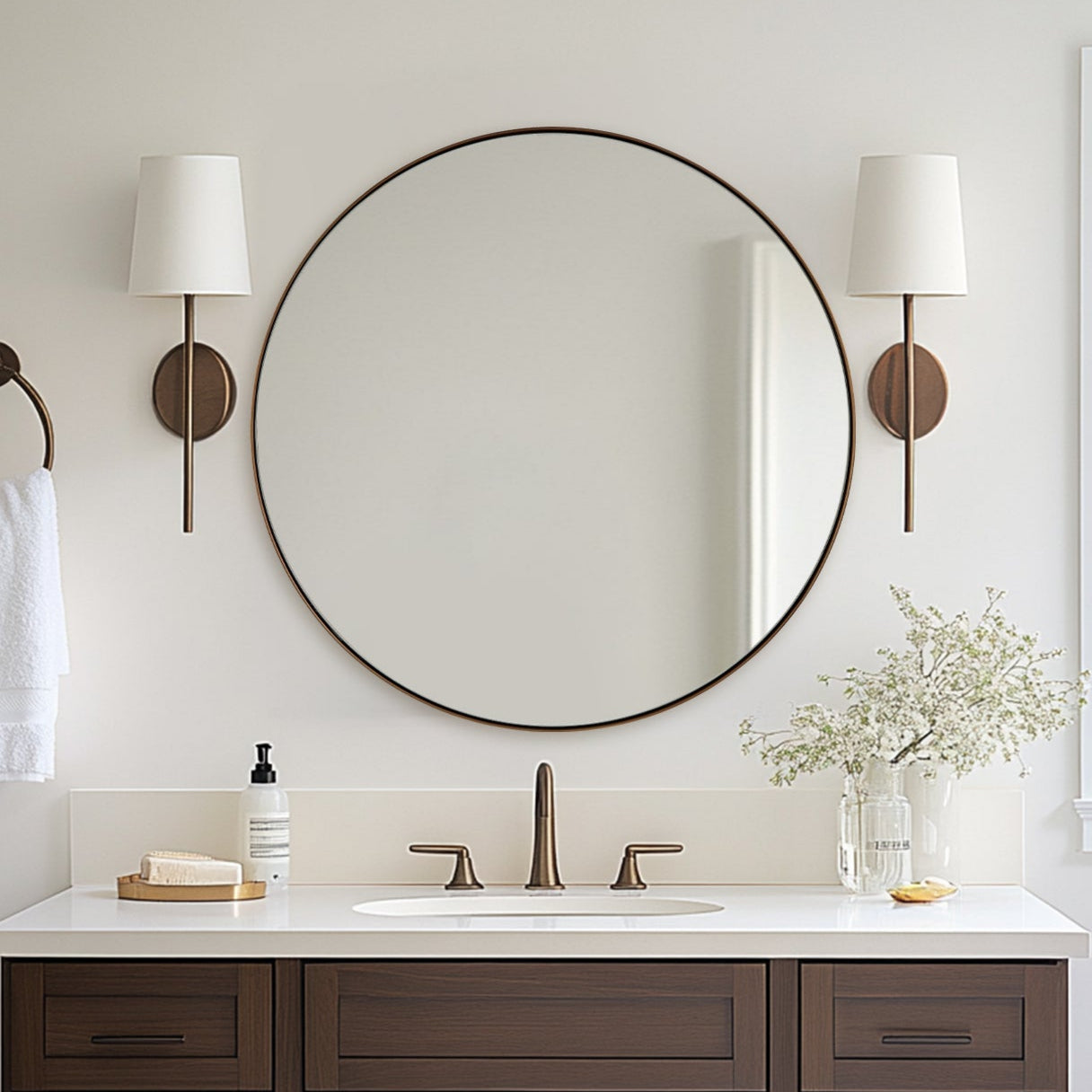 Contemporary Round Bathroom Mirrors Circle Wall Mirrors | Stainless Steel Frame