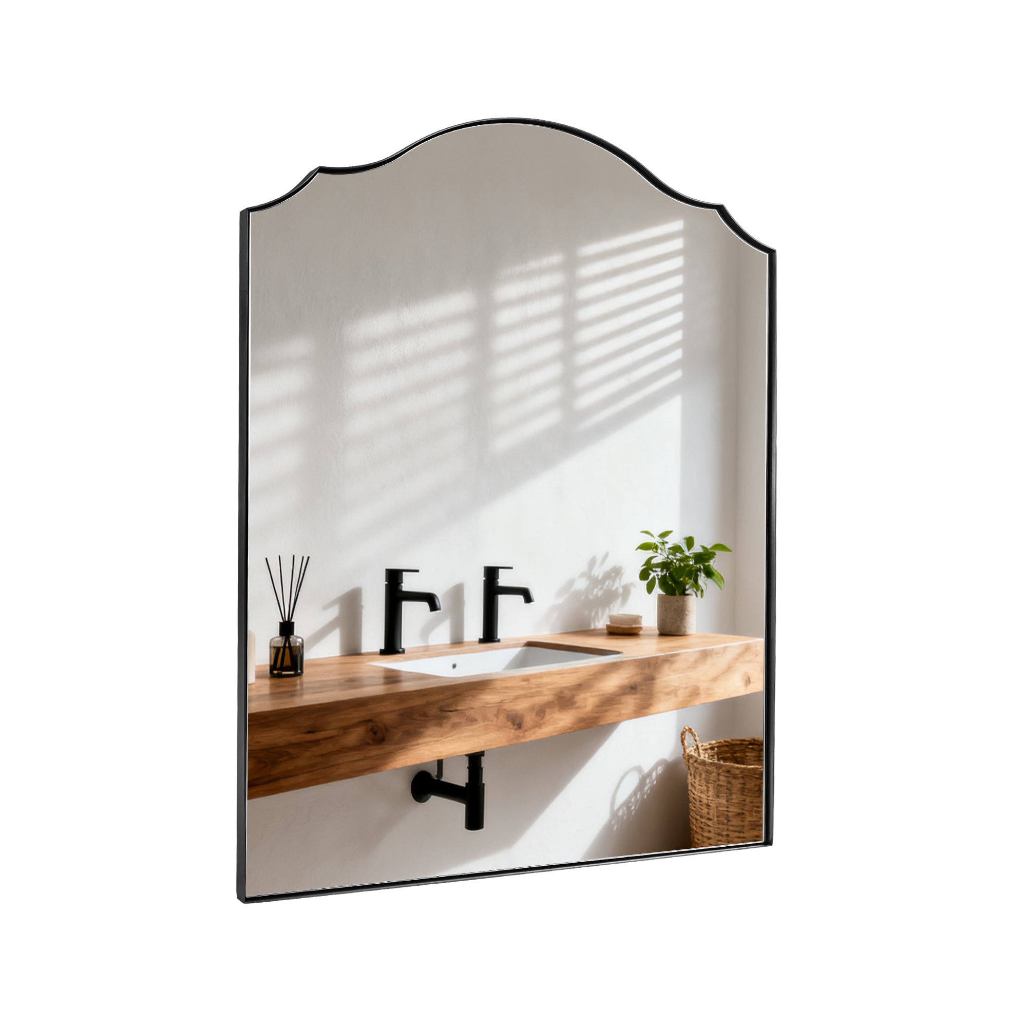 Contemporary Arched Curved Scalloped Mirror Bathroom Vanity Mirror | Stainless Steel Frame