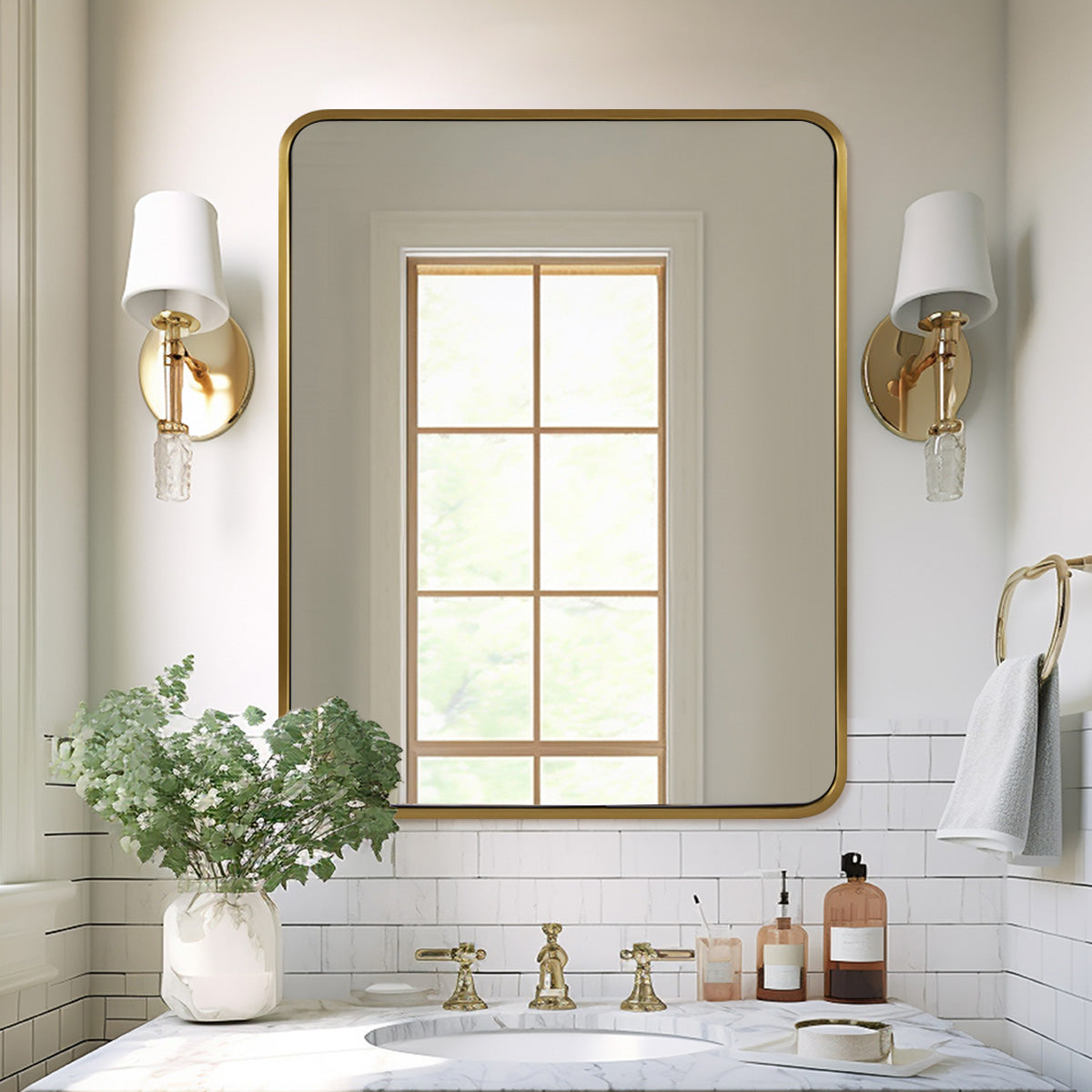 Modern Bold Framed Rectangle Wall Mirrors for Bathroom Wall| Stainless Steel Framed