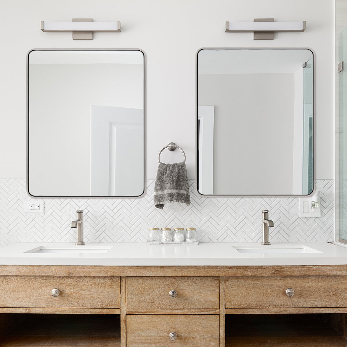 Modern Bold Framed Rectangle Wall Mirrors for Bathroom Wall| Stainless Steel Framed
