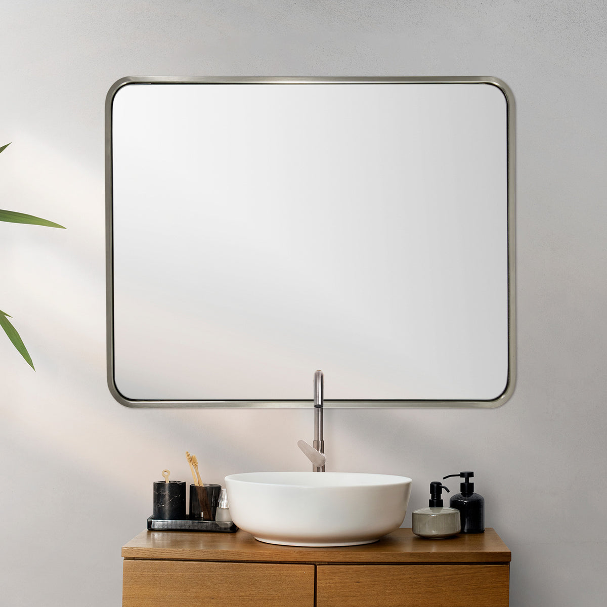 Open Box Like New : Rounded Rectangular Bathroom Mirror |Thicker Stainless Steel Framed