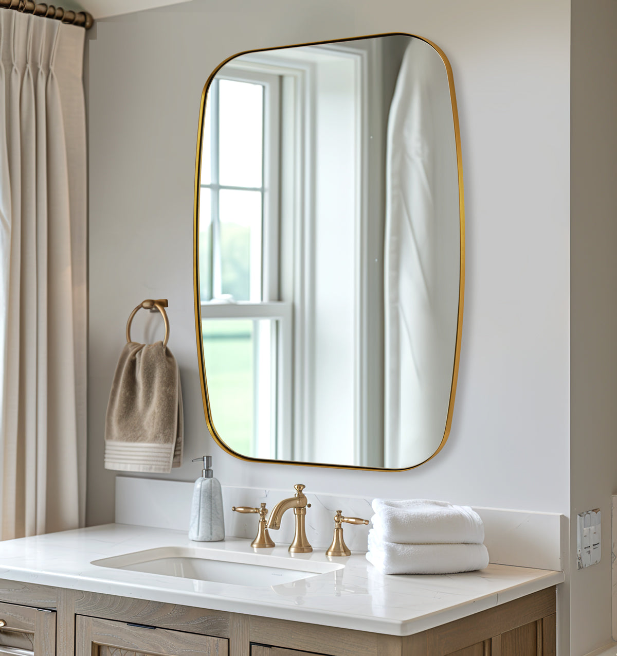 Modern Oblong Bathroom Mirror Long Oval Mirror | Stainless Steel Frame