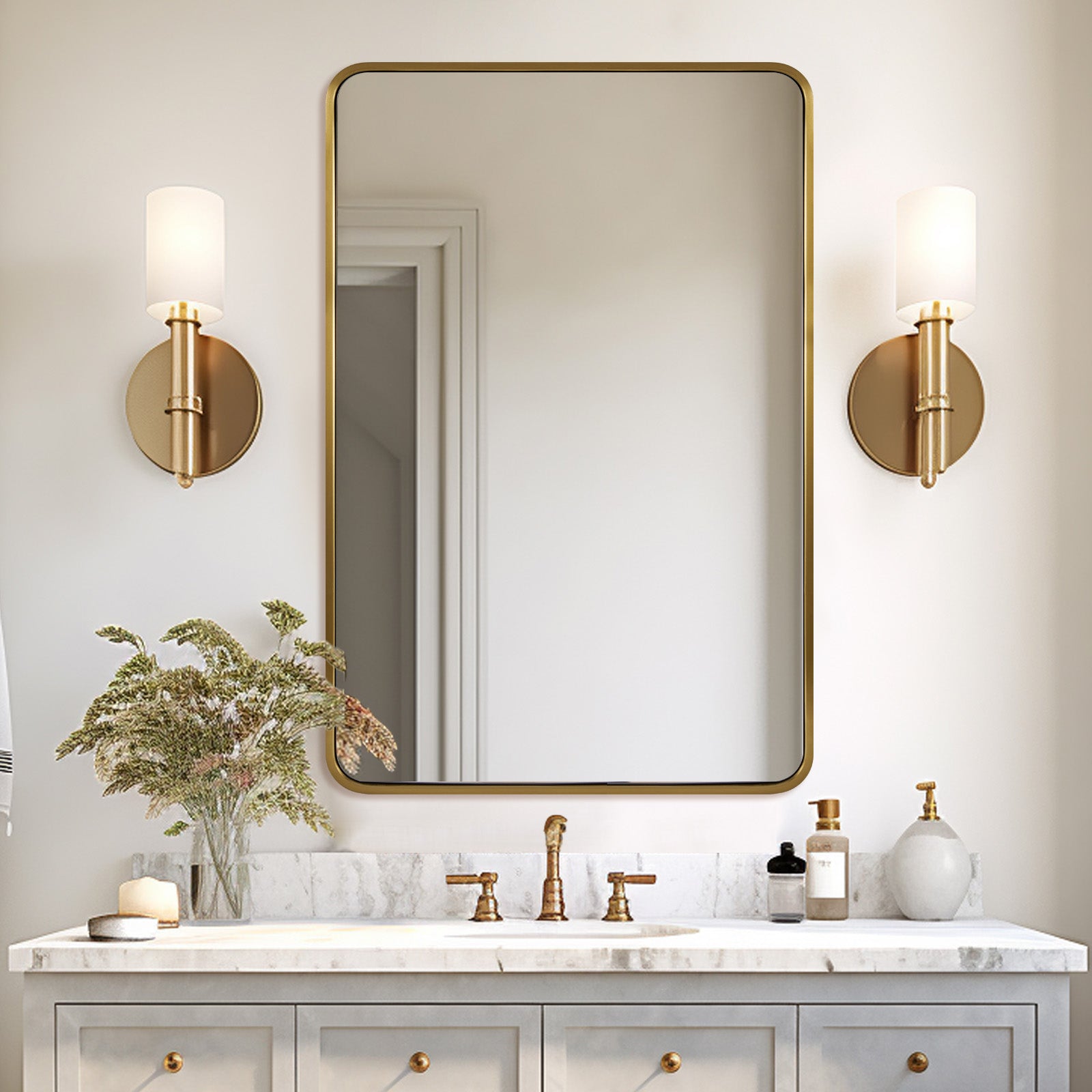 Modern Bold Framed Rectangle Wall Mirrors for Bathroom Wall| Stainless Steel Framed