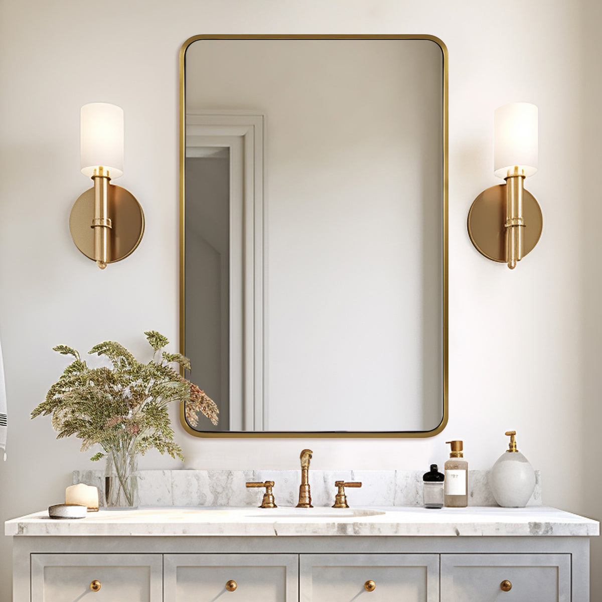 Open Box Like New : Rounded Rectangular Bathroom Mirror |Thicker Stainless Steel Framed