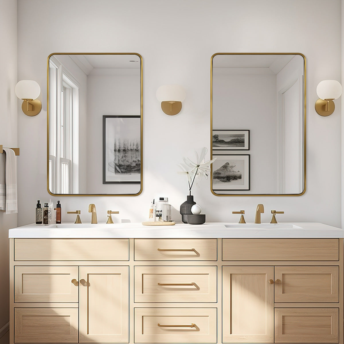 Modern Bold Framed Rectangle Wall Mirrors for Bathroom Wall| Stainless Steel Framed