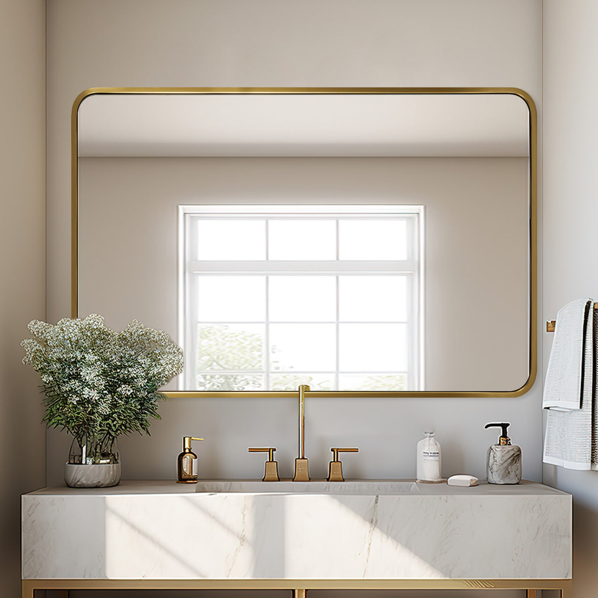 Modern Bold Framed Rectangle Wall Mirrors for Bathroom Wall| Stainless Steel Framed