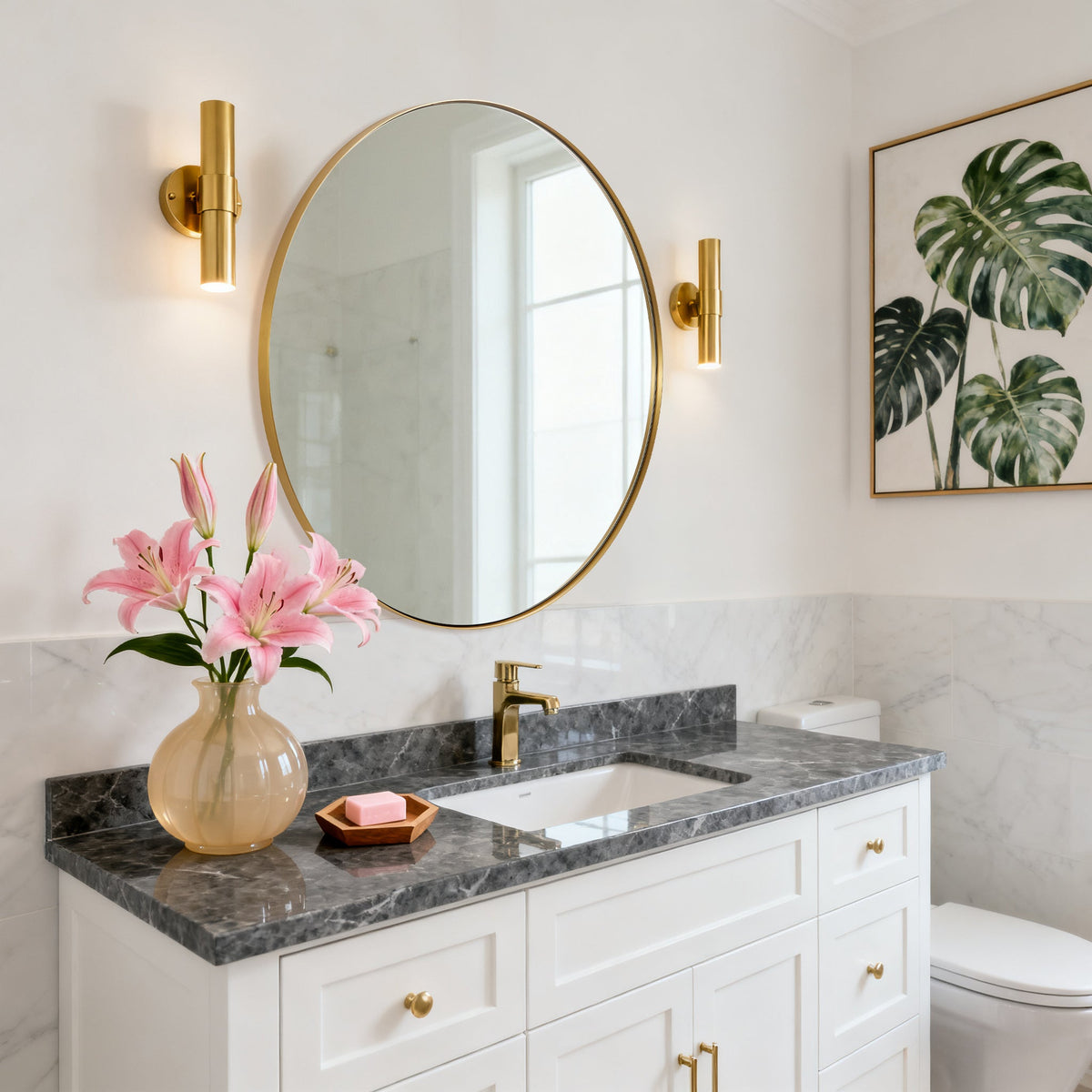 Contemporary Round Bathroom Mirrors Circle Wall Mirrors | Stainless Steel Frame