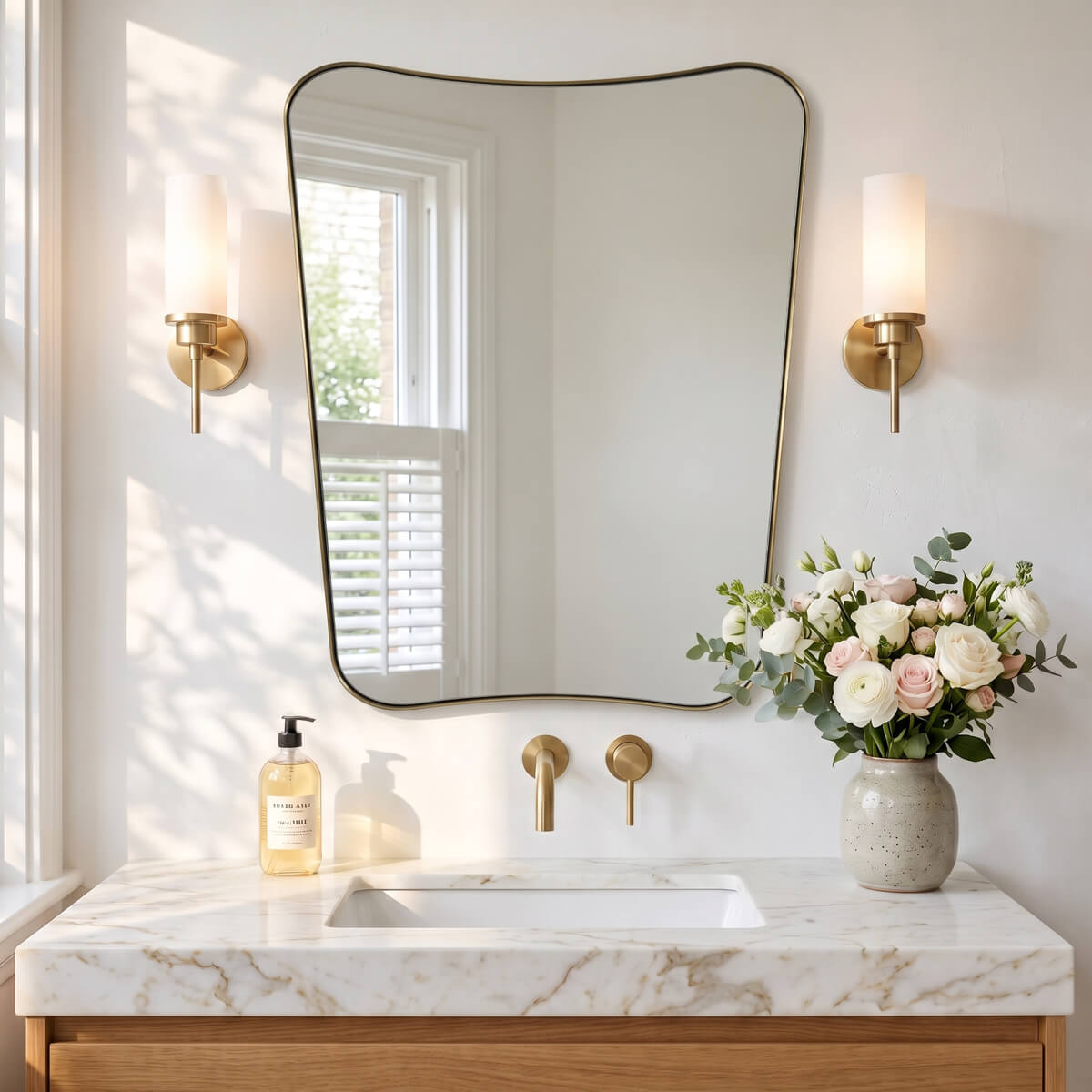 Italian Luxury Style Irregular Scalloped Wall Mirror for Bathroom |Stainless Steel Frame